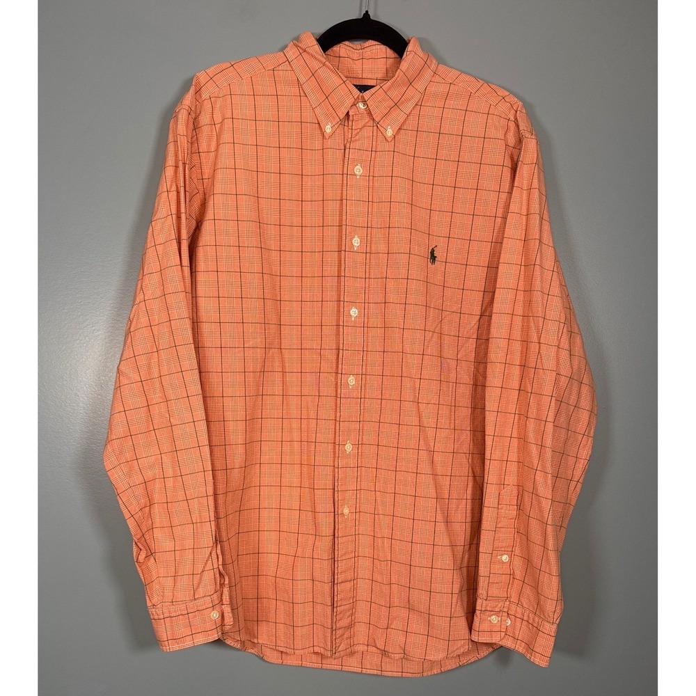 Ralph Lauren Mens Classic Fit Orange Plaid Long Sleeve Button Down Shirt XL